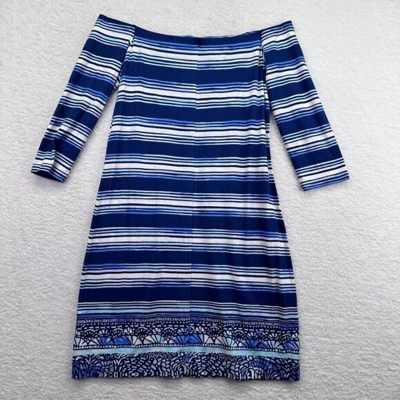 Lilly Pulitzer Womens Small Laurana Blue Stripe Off-The-Shoulder Stretch Dress - Picture 3 of 11